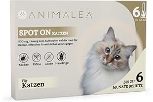 Animalea® Spot On Zeckenschutz für Katzen bis zu 6 Monate Schutz [6 x Pipetten] Zeckenmittel für Katzen -Zeckenschutz Katze- Spot On für Katzen