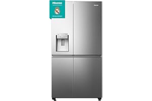 Hisense RS818N4TIC - Frigorífico Americano Side By Side, Eficiente Clase C, Capacidad 632 L, Dispensador Agua & Hielo, Conectividad WiFi, Metal Cooling, Multi-Air Flow, Color Inox
