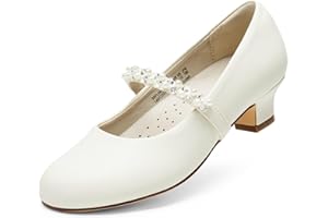 DREAM PAIRS Girls Party Shoes Low Heels for Little Big Girl Mary Jane Shoes with Pearl Rhinestones Flower Girl Pumps Princess Wedding