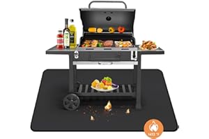 ‎DIGIROOT Digiroot Feuerfeste Unterlage 100 * 180cm, Faltbare Grillunterlage Bodenschutz, Silikon-Glasfaser Hitzebeständige Wasserbeständige Grillmatte für BBQ Grills, Kamin, Boden, Rasen und Camping, Schwarz