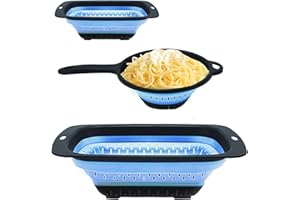 NAUDILIFE - Scolapasta pieghevole in silicone, 2 pezzi, pieghevole, per spaghetti, verdure/frutta, accessori da cucina, pieghevole, colore: Blu