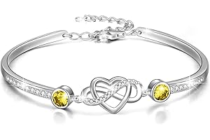 AOBOCO Infinity Bracelet Sterling Silver Love Heart Adjustable Bangle Bracelet with Birthstone Crystals, Friendship Wedding Anniversary Birthday Gifts for Her Women Wife Girlfriend Mum