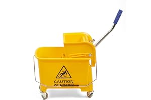 Mind Reader Mobile Heavy Duty Mop Bucket with Upward Press Wringer, 22-Quart Capacity, 16.25"L x 10.75"W x 24.5"H, Yellow
