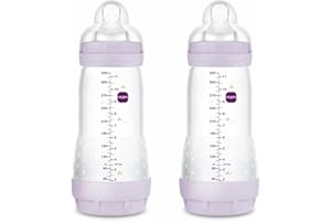 MAM Pack 2 Biberones Anticólicos, a partir de 4 Meses, 320ml, con Tetina 3 Flujo Rápido de Fácil Aceptación, Autoesterilizable y Fácil de Limpiar, MAM Easy Start Anti-Colic, Rosa Mate, Pack de 2uds