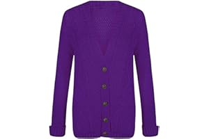 PURPLE HANGER New Womens Everyday Long Sleeve Button Top Ladies Chunky Aran Cable Knit Grandad Cardigan