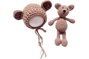 XINGENG Unisex Neugeborene Fotografie kostüm Gestrickte Mütze und Puppe Set Fotoshooting Requisiten Funny Bekleidung (0-2M)