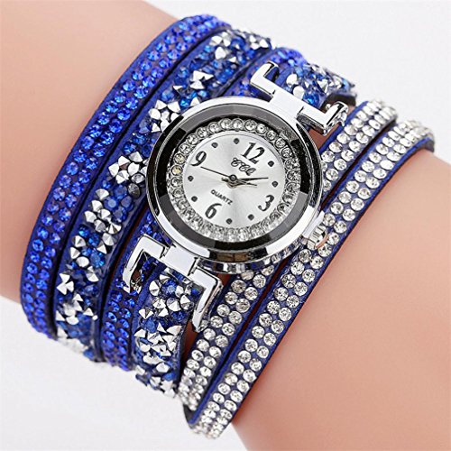 Preisvergleich Produktbild Hunpta Frauen Mode Casual Analog Quarz Frauen Strass Watch Armbanduhr (Blau I)