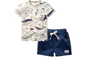 BINIDUCKLING Boys Cotton Short Sleeve Shirt Shorts 2 Pieces Children Summer Clothing Set