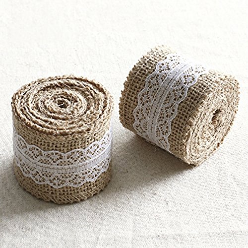Tinksky Jute-Band mit Spitzen für DIY-Kunsthandwerk-Startseite-Hochzeitsdekoration, 5M * 5CM (braun)