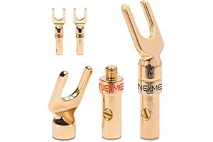 NEXMEX Lot de 4 cosses de câble Haut de Gamme (2 Paires) - Connecteur Y pour câbles jusqu'à 6 mm² - Plaqué Or 24 carats - Soudure ou vissable - pour câbles de Haut-parleurs, boîtiers Hi-FI