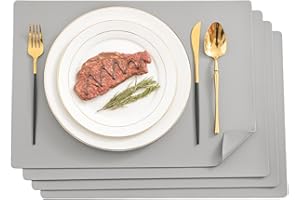 mosayt Juego de 4 manteles Individuales Lavables de Cuero Gris, Impermeables, Resistentes al Calor, Ideales para Decorar la Cocina, la Mesa de Comedor, la Fiesta o el Desayuno