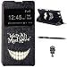 Produktbild Sony Xperia M5 Schutzhülle Leder Hülle, Alfort 3 in 1 Flip Fashion Design Dual Use Falten Premium PU Leder Tasche Case Cover Flip Fenster Window Touch Screen für Sony Xperia M5 5.0" Smartphone Funktion Standfunktion Unterstützte Telefone mit Teufel smiley ( Schwarz ) + Netter Staub Stecker + Alfort Schwarz Stylus Pen