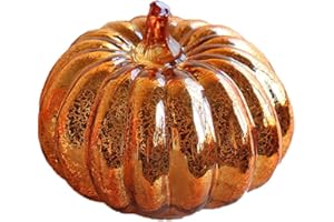 UNIQUE WELINKS Glass Pumpkin Light LED Glowing Delicate Halloween Decorative Lamp Lights Festive Lighted Pumpkins Lantern Indoor Fall Tabletop Décor Party Supplies Thanksgiving Halloween Fall Light Up Decoration (F)