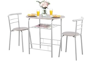 ‎COSTWAY COSTWAY Essgruppe 3-teilig, Esstisch mit 2 Stühlen, Küche Sitzgruppe mit Ablage, platzsparender Küchentisch, Balkontisch Holztisch für Wohnzimmer, Esszimmer, Balkon, Bar (Grau)