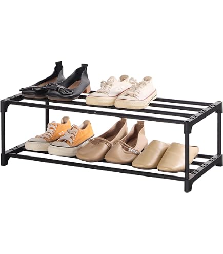 Scarpiera IDIMEX NAVAN In Metallo Nero – 2 Ripiani, 80x27x29 Cm, Design Aperto Salvaspazio - 2