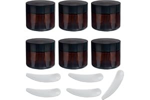 6 stycken kosmetiskt glas, 50 ml bärnsten glas krämburk, resefärdiga tomma krämburkar med 5 spatlar lock för kosmetika, lotion, krämer