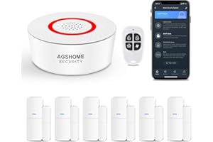 AGSHOME Impianto di allarme con sirena da 120 db, 6 sensori per porte e 1 telecomandi – allarme per finestra con app, espandibile, per casa, camper, appartamento, garage, ufficio