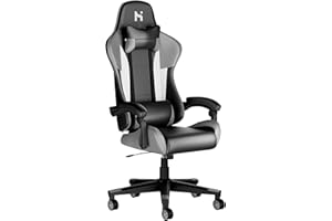 ‎HLONONE HLONONE Ergonomischer Gaming Stuhl Einstellbarer Neigungswinkel Gamer Stuhl mit Lendenwirbelstütze Einstellbare Armlehne Racing Stil PU Leder,Grau