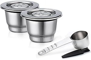 RECAFIMIL Capsule de Café Réutilisable en Acier Inoxydable pour Nespresso - Filtre Rechargeable avec Cuillère et Pinceau (2 Capsules)
