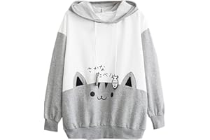 PAIDAXING Women Girls Hoodie Long Sleeve Splice Cartoon Cute Sweatshirt Teens Girls Casual Pullover Girls Anime Cosplay Jumper Sweater