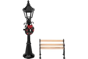 BALACOO 2pcs Christmas Street Lamp Post and Miniature Park Bench Seat Mini Street Light Model Dollhouse Christmas Village Pathway Lantern Post Fairy Garden Accessories