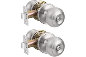 Probrico Brushed Nickel 2 Pack Privacy Keyless Door Knobs for Bath/Bedroom