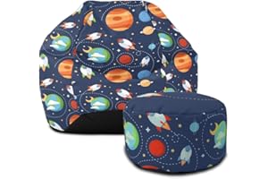 rucomfy Beanbags Outer Space Kids Classic Bean Bag. Comfortable Home & Bed Room Chair. Durable & Machine Washable 65 x 85cm (With Footstool)