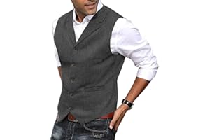 HSLS Mens Vest Casual Soft Wool Tweed Suit Vest Herringbone Waistcoat for Groosmen Best Man