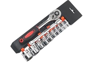 YEBOCIYO 12 Pezzi Set di Chiavie 3/8" Set Cricchetto e Bussole 8mm - 19mm Inserti Esagonali 155MM Cricchetto Reversibile in Cr-V con Pulsante di Scatto Strumento di Riparazione Automatica