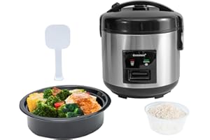 Eamoment DRC-5020SL 1L|400W Cuociriso e Vaporiera per alimenti (1ltr-5 tazze) Cottura veloce senza bruciare Pentola con rivestimento antiaderente rimovibile, paletta per il riso e misurino