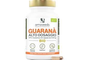 AMOSEEDS Guaranà BIO Extra Forte, 5400mg al giorno | 10% Caffeina Naturale | 90 capsule | Equilibrio del peso, Energia, Concentrazione | Qualità Superiore