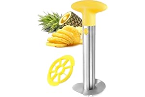 Lyoveu Coupe Ananas Et Evideur, Coupe Ananas INOX, Découpe Ananas en Acier Inoxydable 3-en-1,Coupe-Ananas pour Éplucher, Coupe-Ananas pour Éplucher, Évider Et Trancher Le Fruit-Yellow