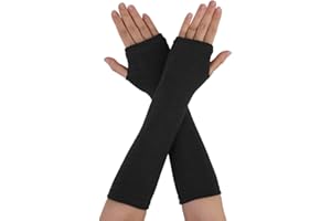 Allegra K Women's Knitted Fingerless Printed Elbow Length Gloves Arm Warmers