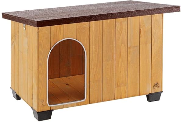 Ferplast Niche pour chiens Maisonnette BAITA 80 en bois FSC, Pieds isolants en plastique, Porte anti-morsures en aluminium, Toit ouvrant