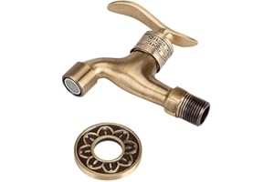 SAMFOX Water Tap - Antique Style Brass Faucet Wall Mount Laundry Cold Water Tap For Bathroom Kitchen