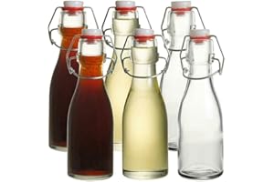 CUISINE ELEGANCE Mini Clip Top Bottles 150ml Set of 6 Glass Airtight Preserve Bottles With Swing Top Flip Top 150ml Clear Glass Bottles For Oil, Vinegar, Condiments, Water, Juice, Beverages With Tight Stopper