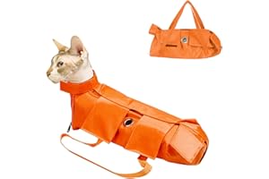 Blue Dream Island Faltbare Haustierpflegetasche, Katzen-Rückhaltetasche, Anti-Kratz-Biss-Tasche, feste Tasche für Krallenpflege, Nageltrimmen, Augentropfen, Ohrreiniger, Orange