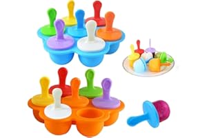 AMDONALO 2 Stück Eisformen, Eisformen Eis am Stiel Silikon, 7 Mulden Eisform mit Kunststoffstäbchen, Mini Eisförmchen Stieleisformer BPA Frei (Blau Orange)