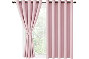 DWCN Pink Blackout Curtains for Kids Bedroom with Tiebacks Thermal Insulated Solid Eyelet Curtains for Living Room,2 Panels, 66" Wide x 54" Drop