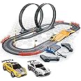 Black Foru Electric High-Speed Slot Car Race Car Track Sets with 2 1:43 Scale Slot Cars and 2 Hand Controllers with Headlights and Dual Racing, Toys Gifts for 6 7 8 9 10 11 12 Boys Girls