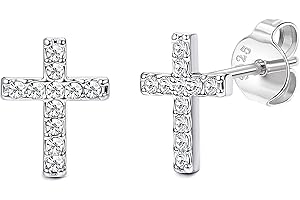 Chriscoco 925 Sterling Silver Cross Earrings for Men and Women Zirconia Small Tiny Cross Stud Earrings Hypoallergenic