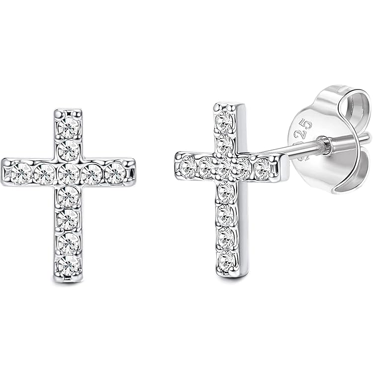 Boucles D'oreilles Croix En Acier Inoxydable Pour Hommes - Zircons, 1x0,9 Cm, Piercing à Vis, Style Rétro