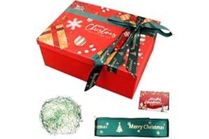 XWCHASA Noël Ensemble Boite Cadeau, 29 x 21 x 10,5 cm Grande Boîte Cadeau avec Couvercle, Carte de Vœux, Raphia pour Noël