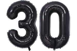 Vthoviwa 40 Zoll/18 Farbens Luftballon Zahlen 30 Schwarz, Luftballon 30. Geburtstag Foil Ballon, 0123456789,10-19,20-25,30,40,50,60,70,80,90, Folienballon 30 Party Dekoration Helium Unterstützen