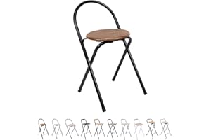 THE SECRET HOME - Silla Plegable - Asiento Plegable de Metal y Madera - Ideal para Cocina, Terraza o Jardín (Alto. 67 cm x Largo. 38 cm - Negro)