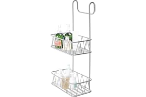 Blue Canyon 2 Tier Hanging Shower Caddy, No Drill Stainless Steel Bathroom Shelf, Non-Rusting Storage Shelves, Shower Accessory for Bathroom Organisation Shelf, Shower Basket Organizer, White