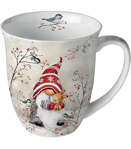Ambiente Porzellan Tasse, Ca. 400 Ml, Bone China - Weihnachtstasse Mit Hanging Stockings Motiv, 10,5 Cm Hoch