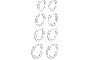MOROTOLE 4 Paar kleine Creolen für Damen 925 Silber Post Huggie Creolen Set 18 Karat Gold/Silber Creolen Schläfer Ohrringe für Mädchen Mehrere Piercings Kleine Kugelohrstecker