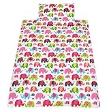 TupTam Kinder Bettwäsche 100x135 2-tlg. Babybettwäsche Set Baumwolle Bettgarnitur Bunte Eulen Elefant Sterne Feuerwehr, Farbe: Elefant Rosa, Größe: 135x100 cm