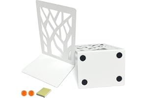 DIFIT Fermalibri, Reggi Libri per Mensole in metallo Antiscivolo, 2 pezzi Ferma Libri, Bianco Reggilibri (12x9x16cm)